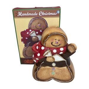 Cracker Barrel Gingerbread Man Ceramic Cookie Jar Polka Scarf Christmas Holiday